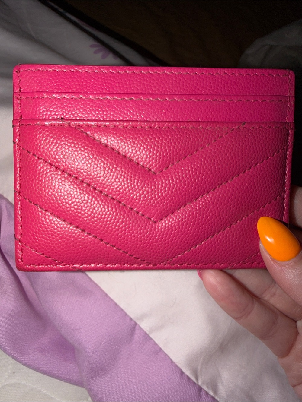 Saint Laurent Fuchsia Quilted Card Case with Gold YSL Emblem - Picture 6 of 6